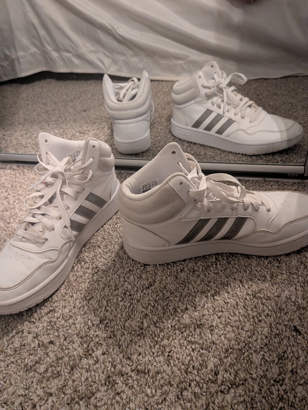 adidas White High-Top Sneakers with Gray Stripes - Kids